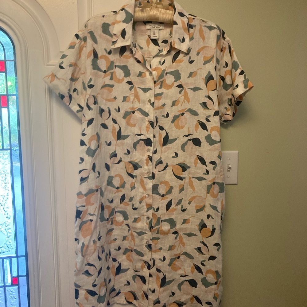 Rachel Zoe,linen print button down women’s dress size large NWT